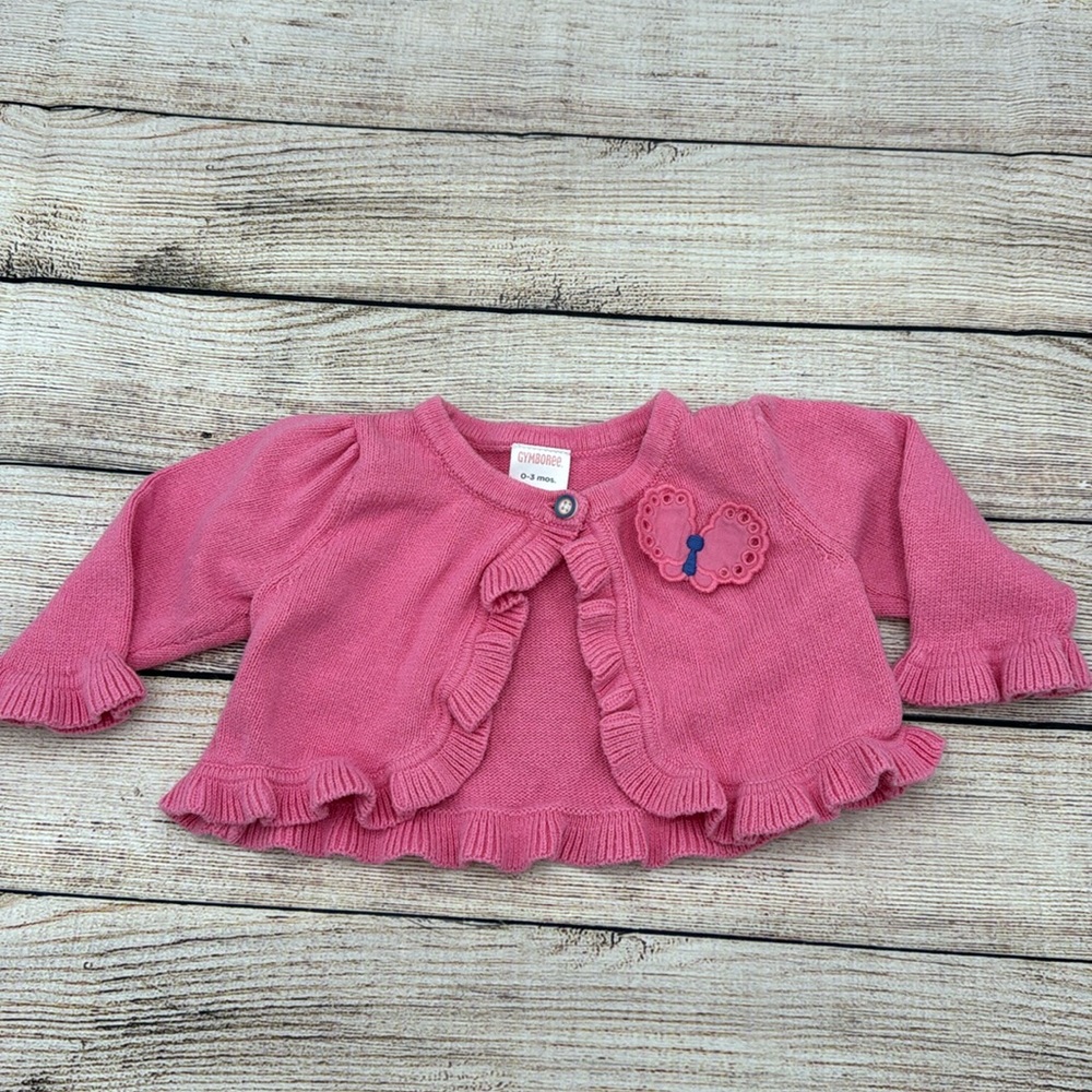 Gymboree Pink Butterfly Cardigan Size 0-3 Months - Picture 1 of 4